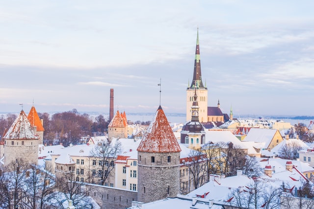 Tallinn Old Town covered in snow